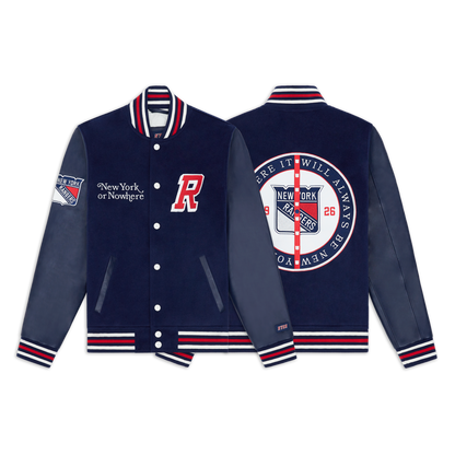 NYON x Rangers Navy Faceoff Varsity Jacket