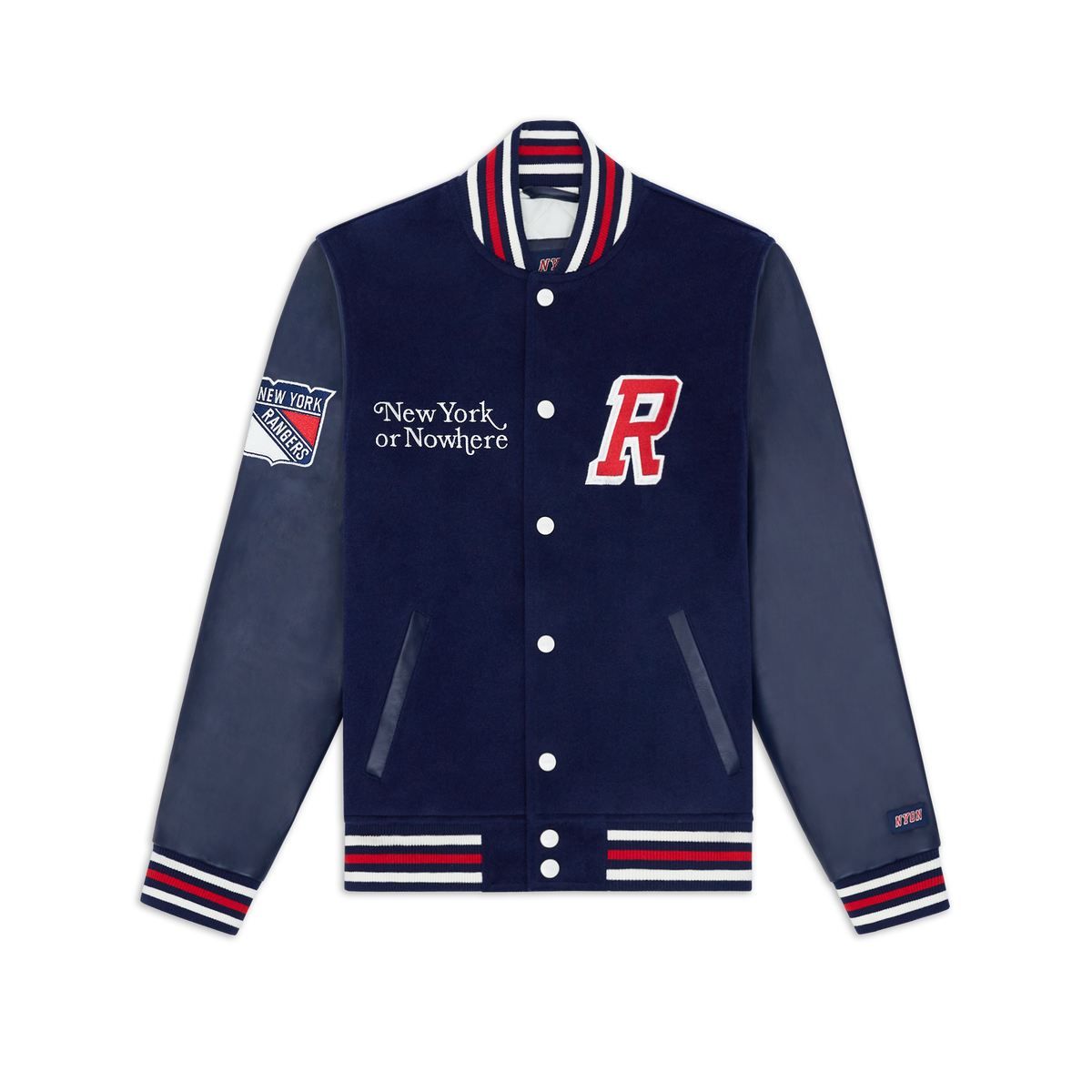NYON x Rangers Navy Faceoff Varsity Jacket