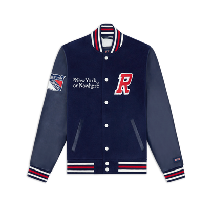 NYON x Rangers Navy Faceoff Varsity Jacket