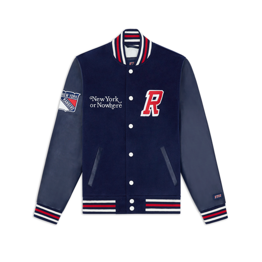 NYON x Rangers Navy Faceoff Varsity Jacket