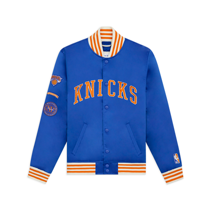 NYON x Knicks Downtown Varsity Satin Jacket Royal