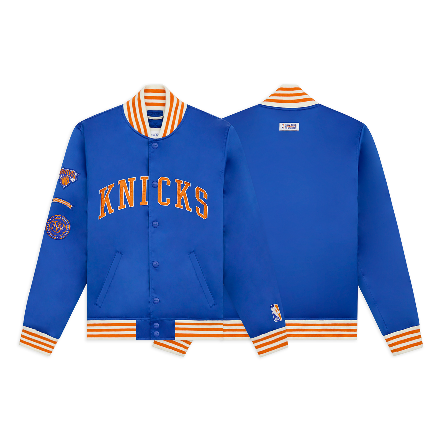 NYON x Knicks Downtown Varsity Satin Jacket Royal