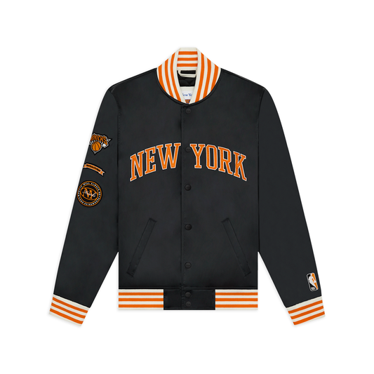 NYON x Knicks Midtown Varsity Satin Jacket Black
