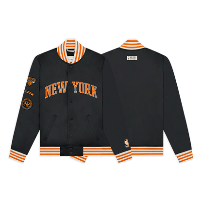 NYON x Knicks Midtown Varsity Satin Jacket Black