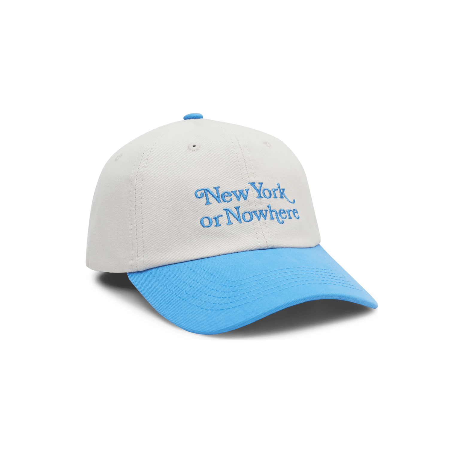 NYON x Knicks Motto Cream/Blue Dad Hat - Angled View