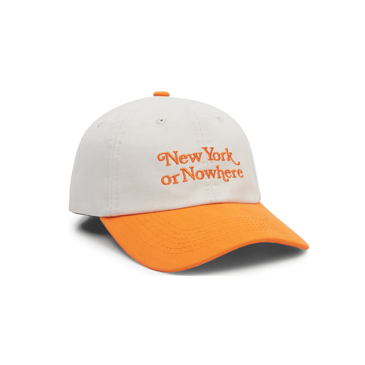 NYON x Knicks Motto Cream/Orange Dad Hat - Angled View