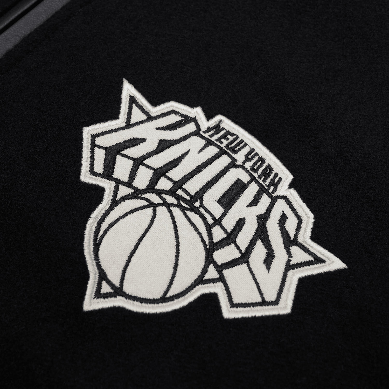 NYON x Knicks Motto Always Varsity Wool Jacket - Detail View