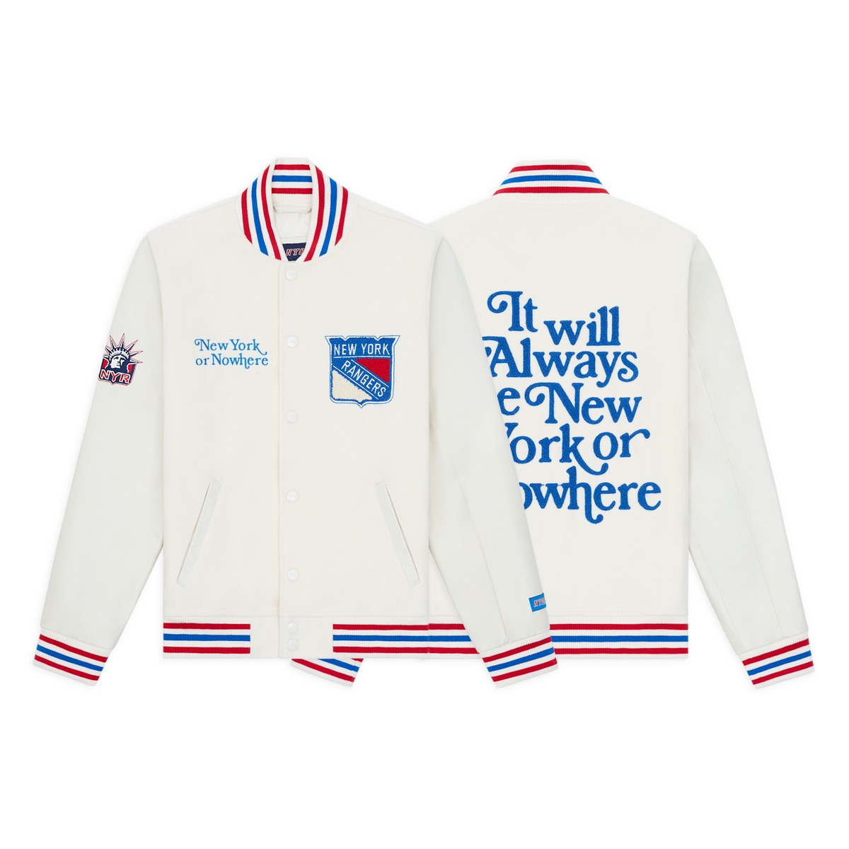 NYON x Rangers Cream Motto Varsity Jacket