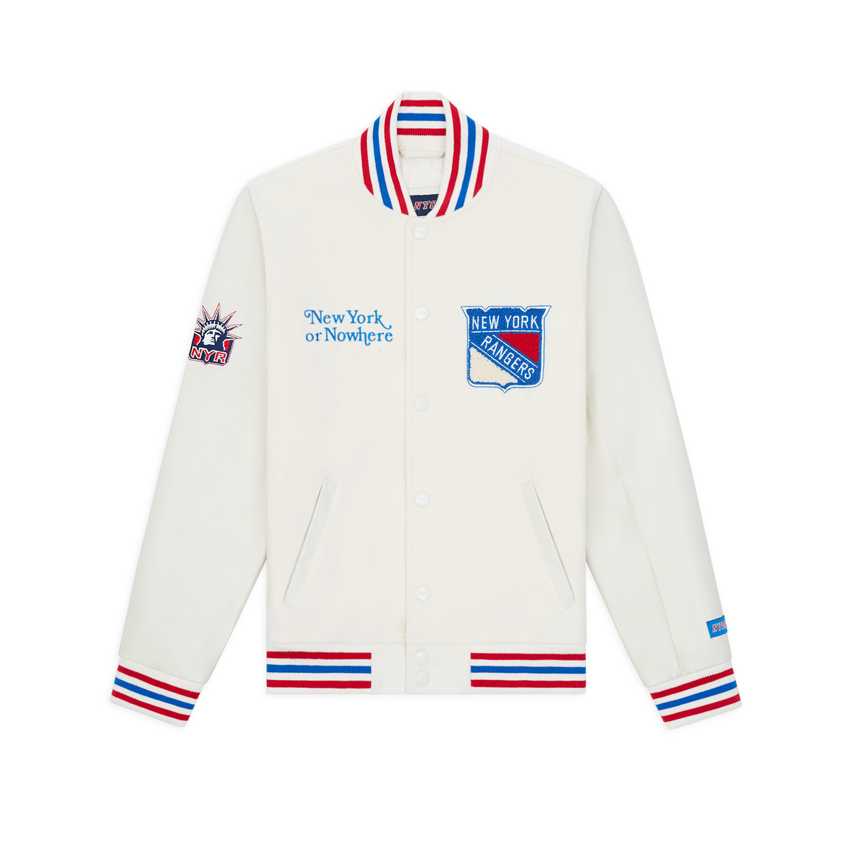 NYON x Rangers Cream Motto Varsity Jacket