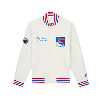 NYON x Rangers Cream Motto Varsity Jacket