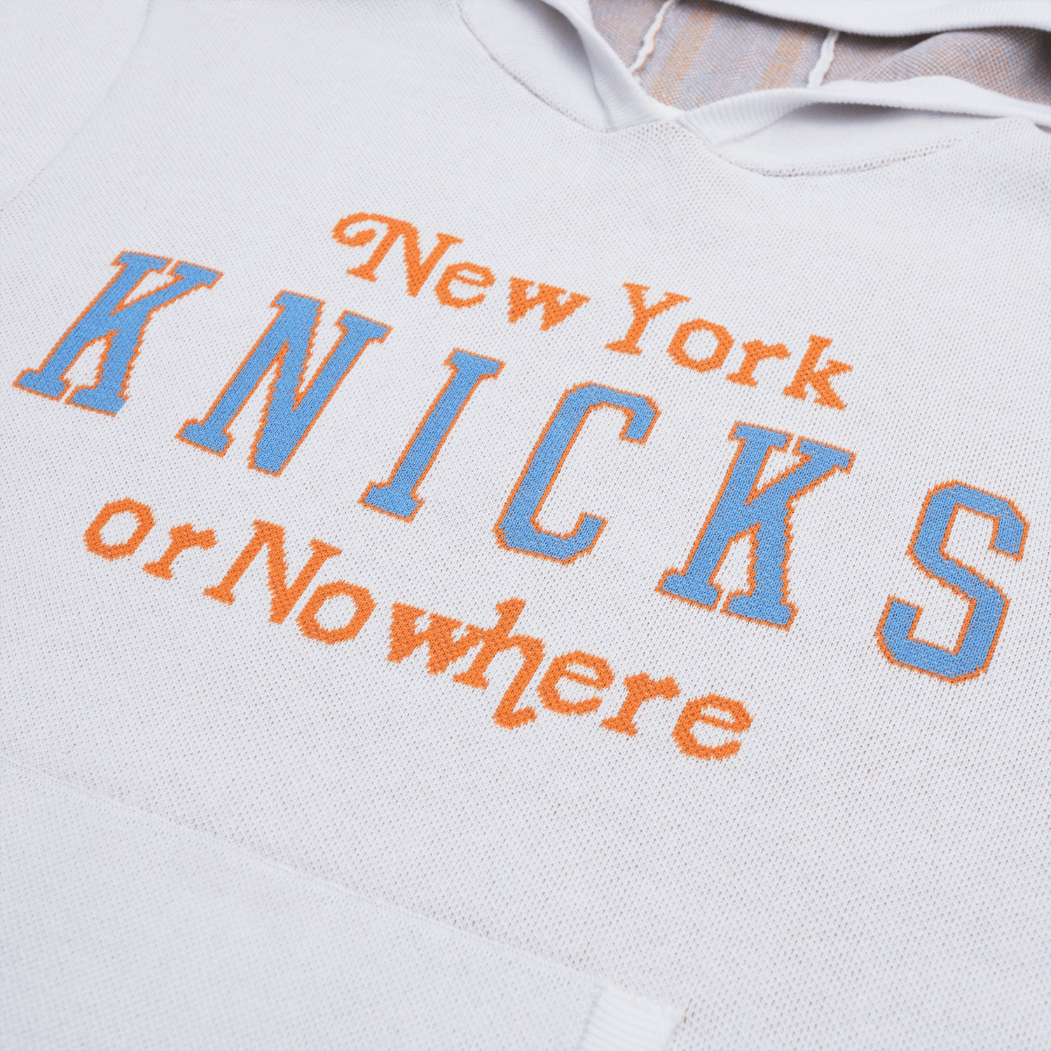 NYON x Knicks Stacked Knit Hoodie - Up Close Front View