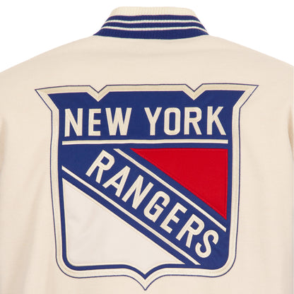 JH Design Rangers All Wool Two Tone Cream/Royal Reversible Varsity Jacket