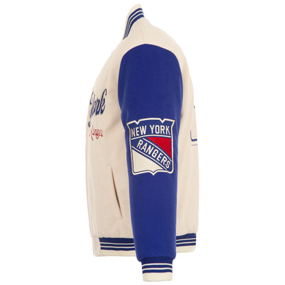 JH Design Rangers All Wool Two Tone Cream/Royal Reversible Varsity Jacket