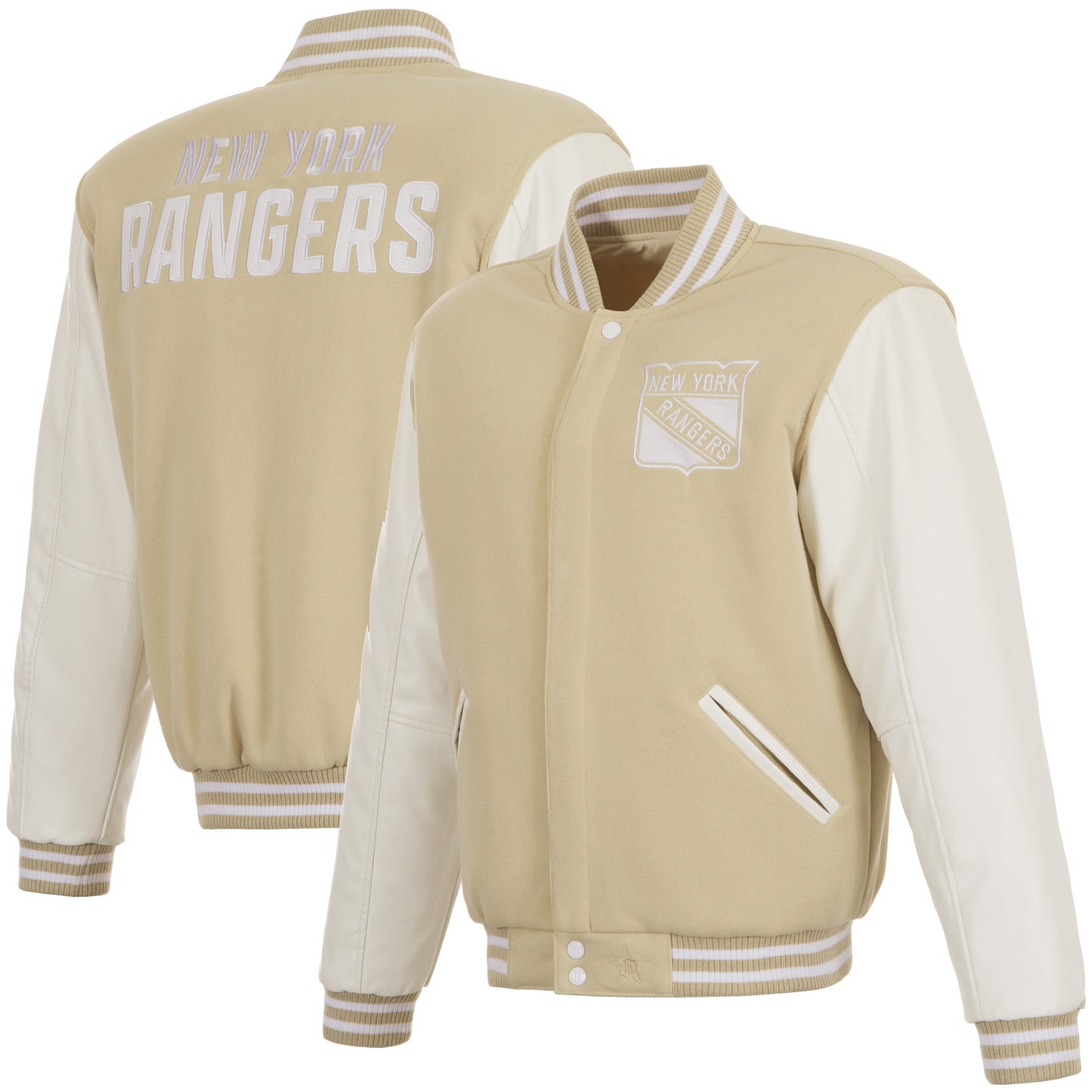 JH Design Rangers Reversible Tan/White Varsity Jacket