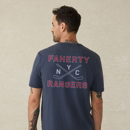 Faherty Rangers Navy NYC Pocket Sunwashed Tee - Back View