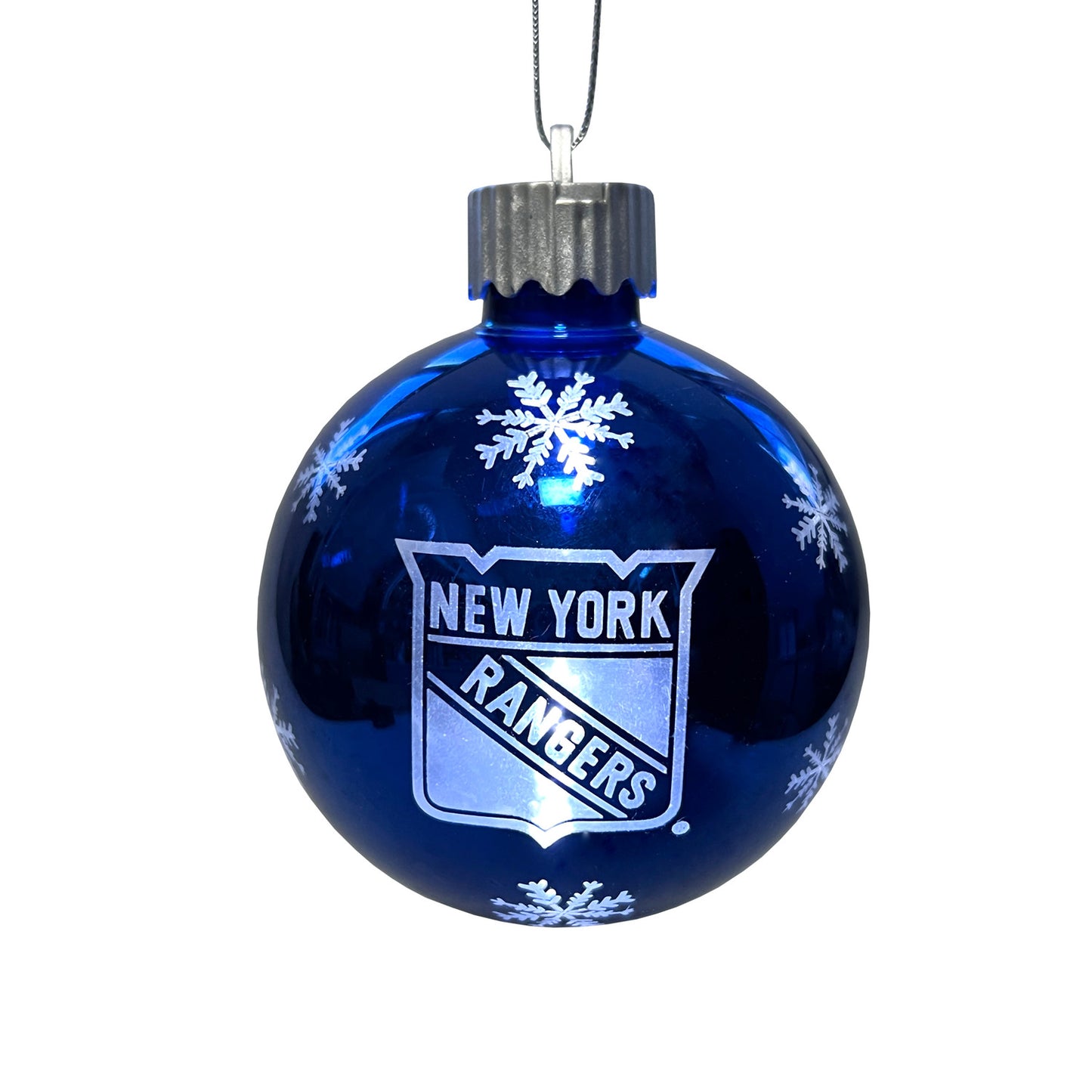New York Rangers Light Up Glass Ball Holiday Ornament - Front View