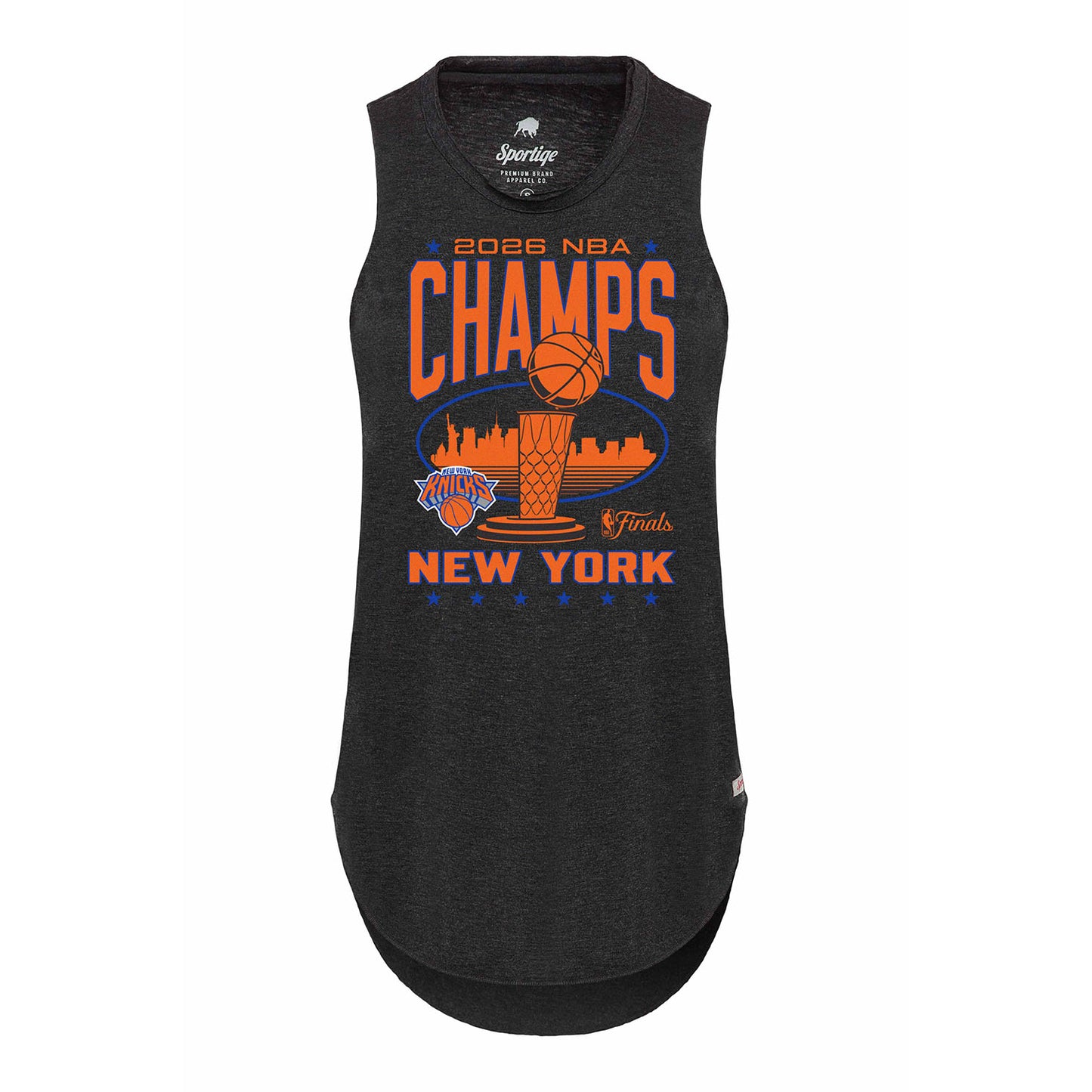 Women's Sportiqe Knicks 2026 NBA Champions Heathered Black Janie Tank Top