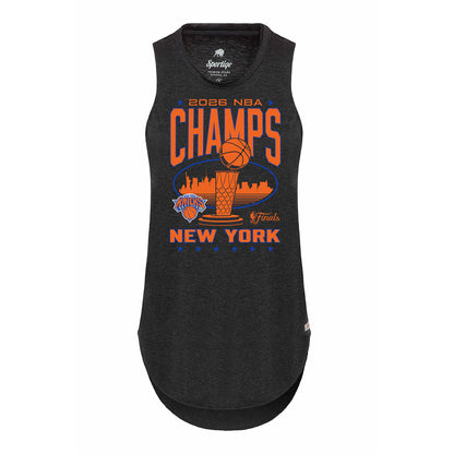 Women's Sportiqe Knicks 2026 NBA Champions Heathered Black Janie Tank Top
