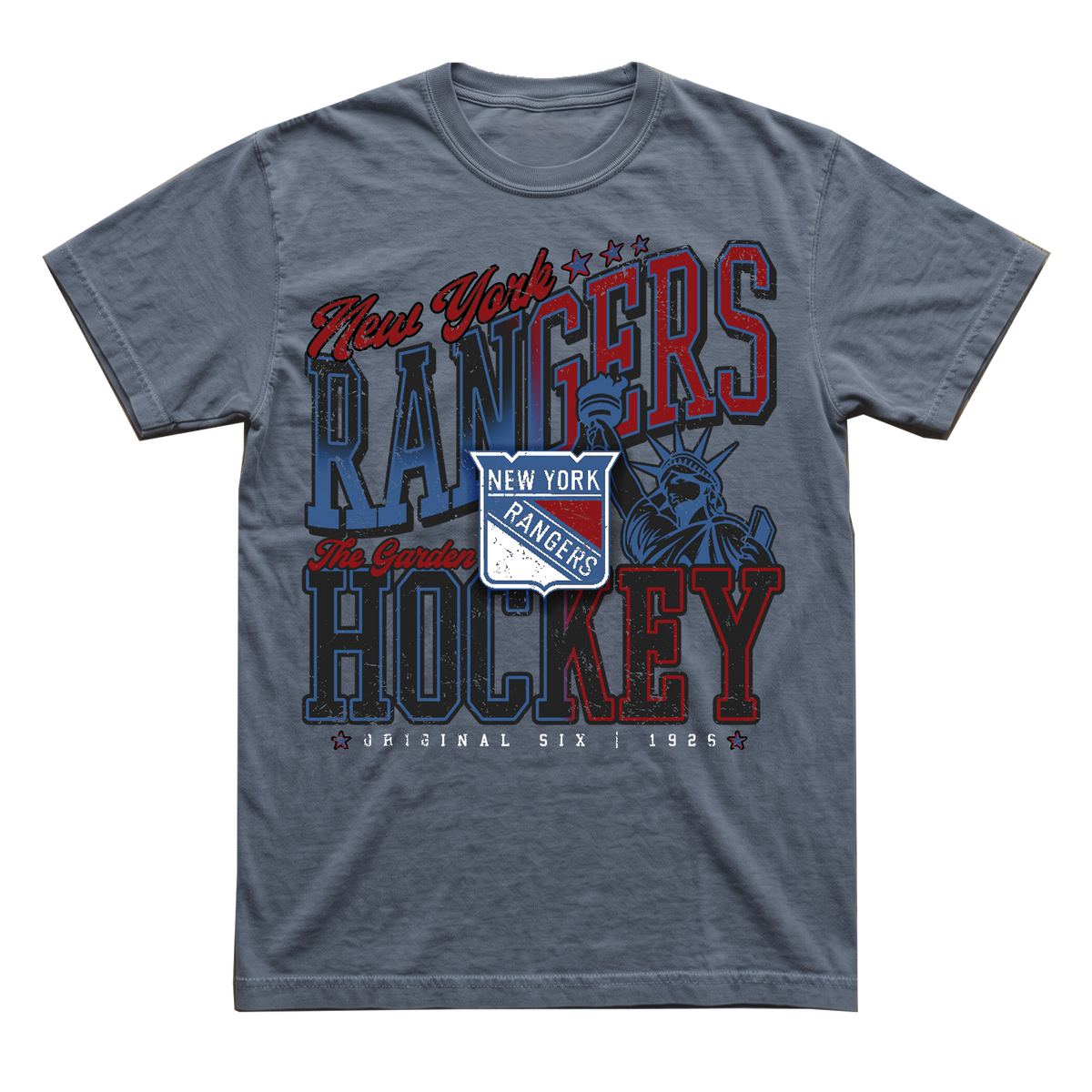 We Bleed Blue Rangers Comfort Wash Rangers Hockey Liberty Tee