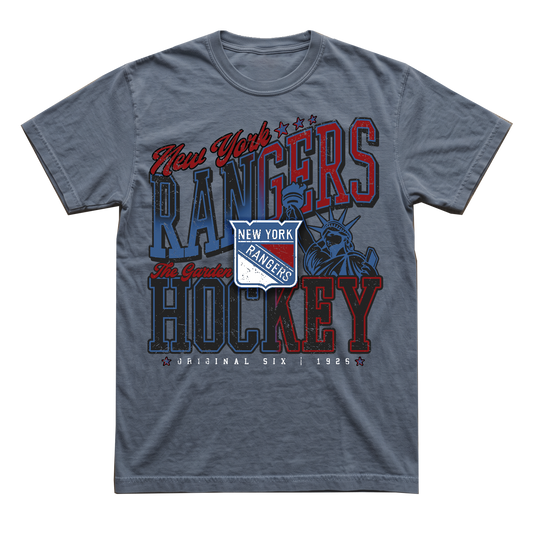 We Bleed Blue Rangers Comfort Wash Rangers Hockey Liberty Tee