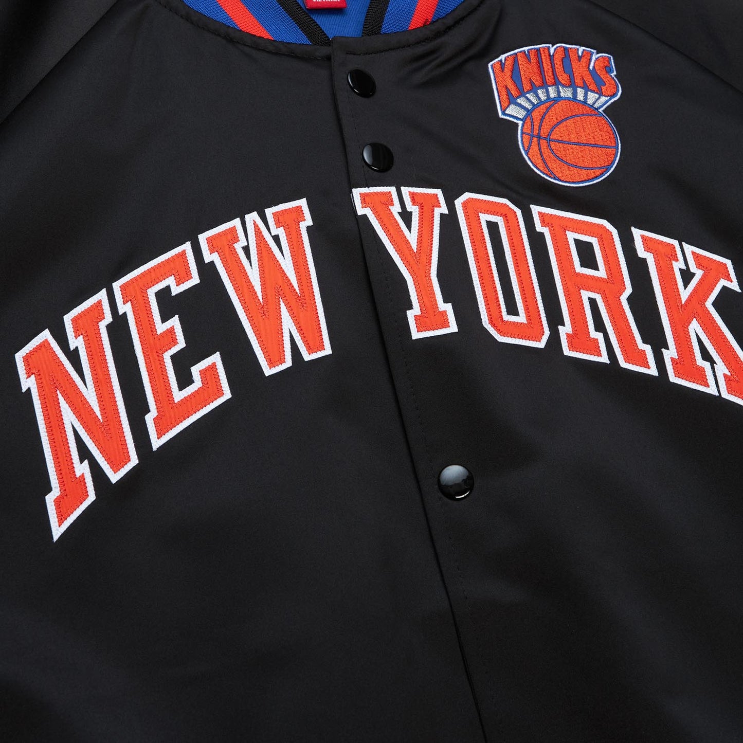 Mitchell & Ness Knicks Black Vintage Wordmark Lightweight Satin Jacket