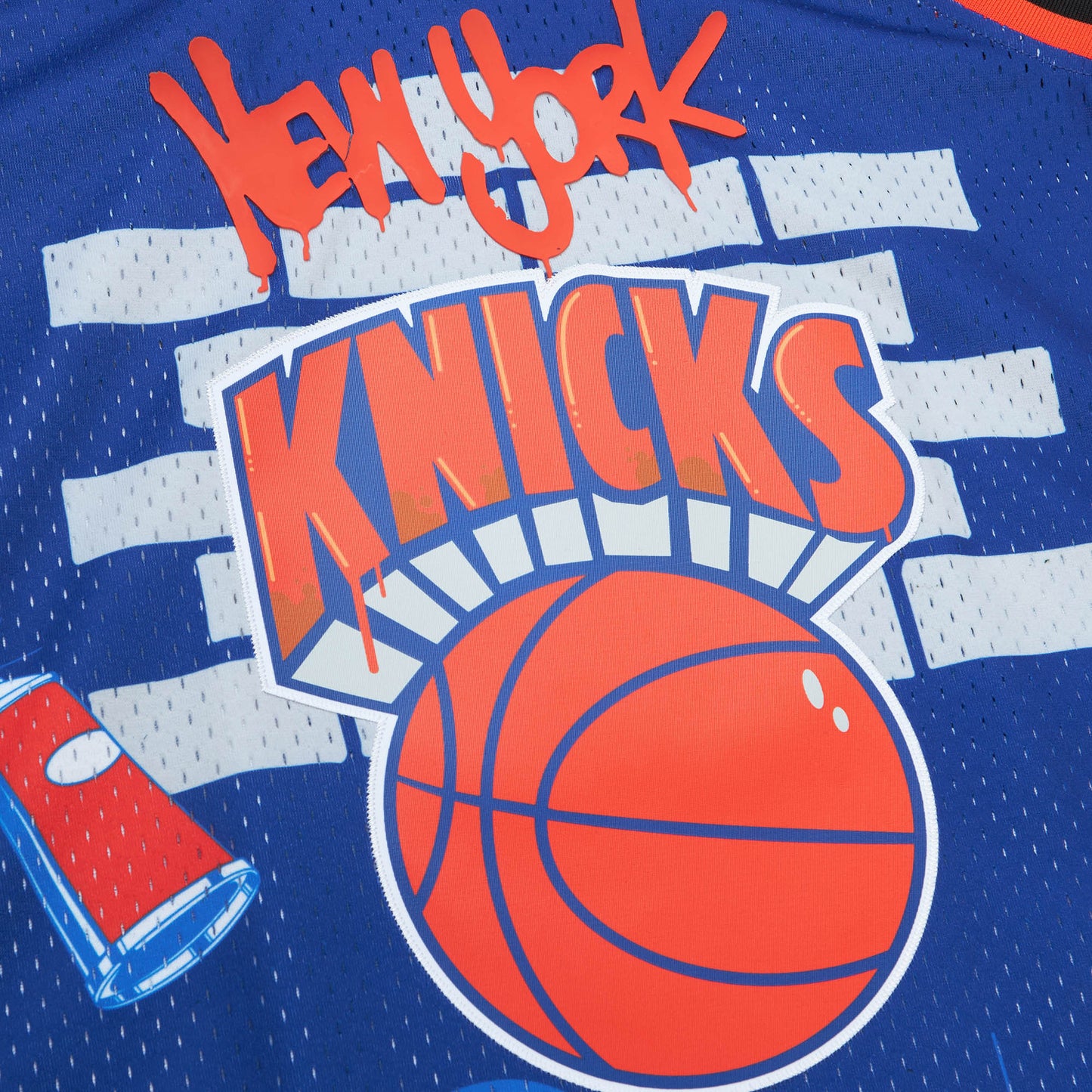 Mitchell & Ness Knicks x Tats Cru Hip Hop 50th Anniversary Fashion Jersey - Up Close Front View