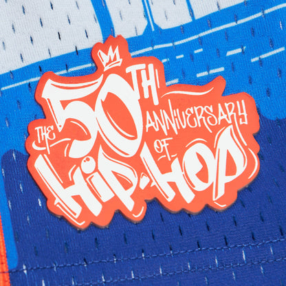 Mitchell & Ness Knicks x Tats Cru Hip Hop 50th Anniversary Fashion Jersey - Up Close Patch View
