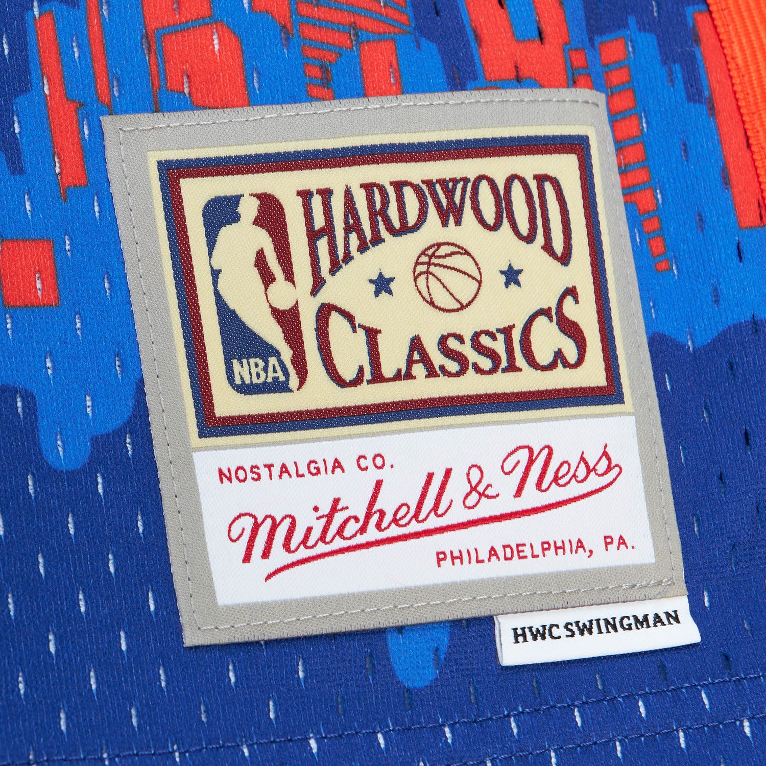 Mitchell & Ness Knicks x Tats Cru Hip Hop 50th Anniversary Fashion Jersey - Up Close Patch View