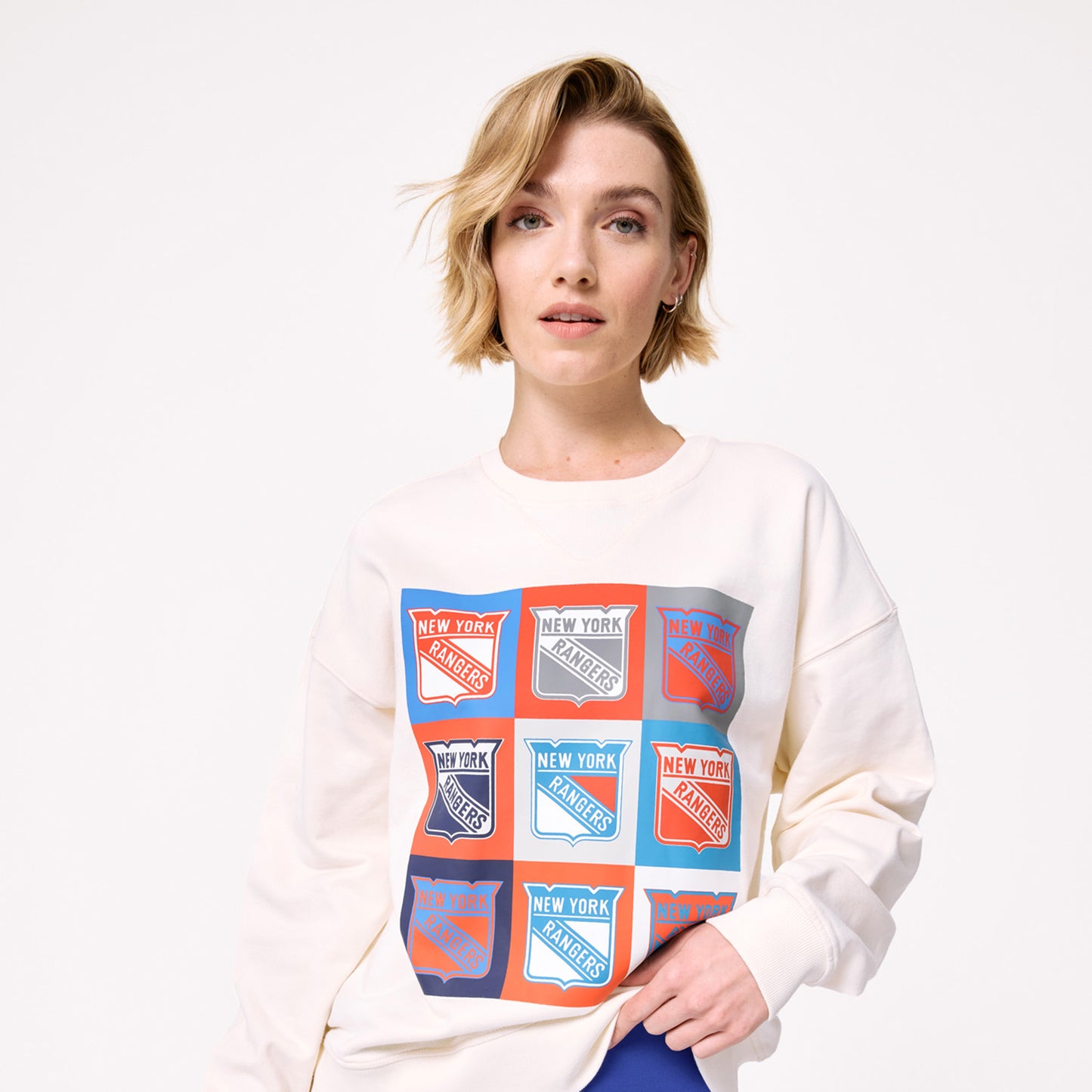 Terez Rangers Women's Cream Neon Logos Technicolor Crew