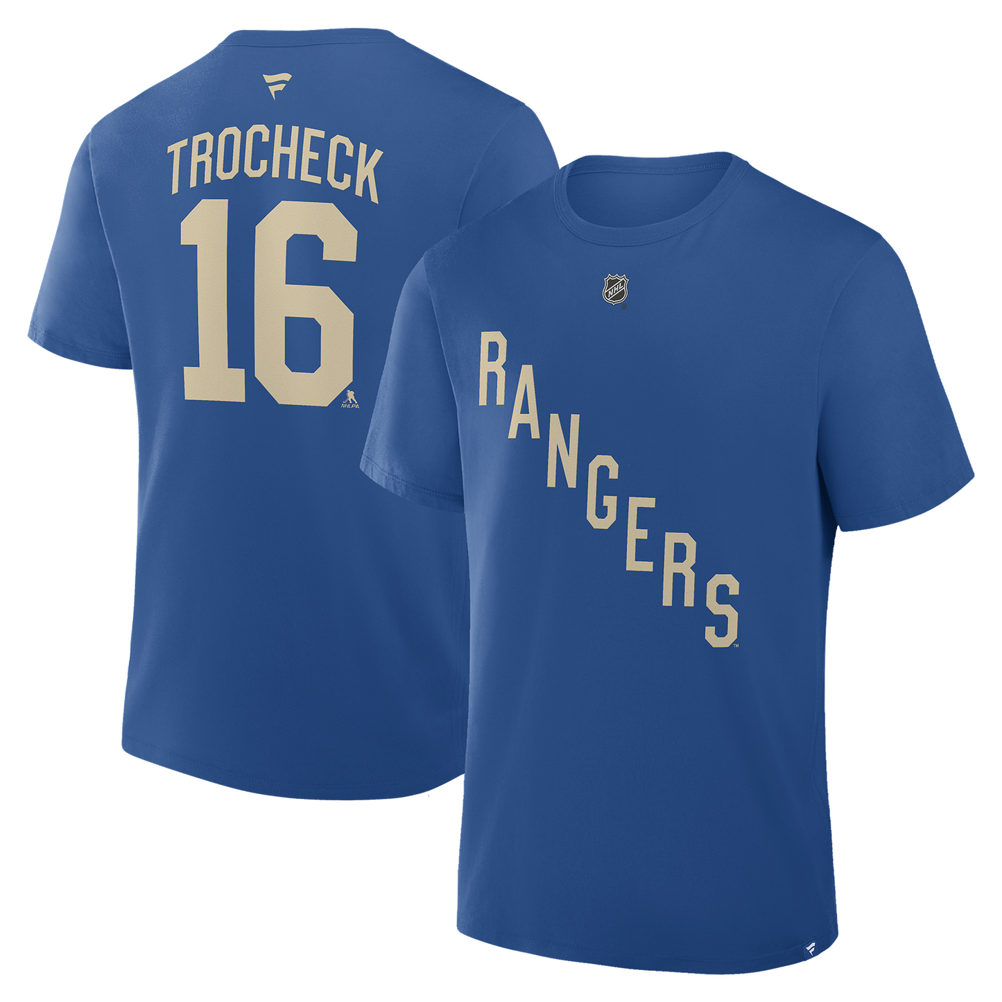 Fanatics Rangers 25-26 Centennial Vincent Trocheck Name & Number Tee In Blue - Front & Back View