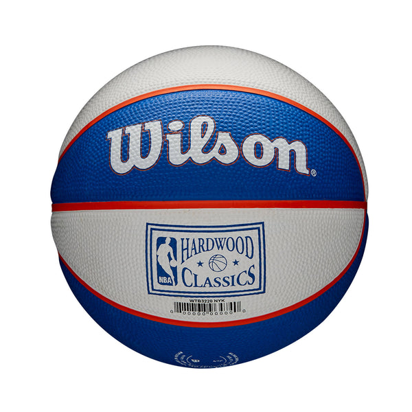 Wilson Knicks Retro Mini Basketball In Orange Blue & White - Back View