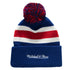 Mitchell & Ness Rangers Stripe Pom Knit Hat In Blue Red & White - Back View