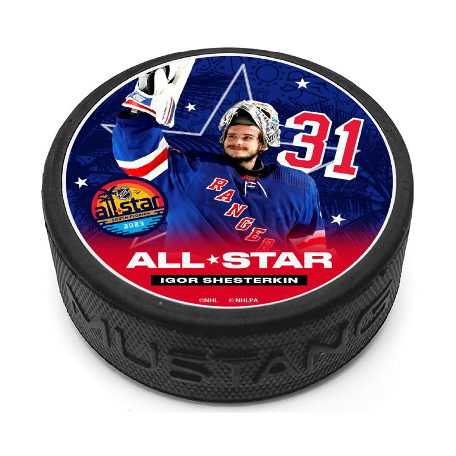 Mustang Igor Shesterkin All Star Game Puck In Black - Front View