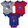 Newborn Rangers Game Time 3-Pack Creeper Set In Red Blue & Grey - Combined View