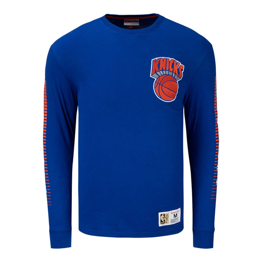 Mitchell & Ness Knicks Fashion Long Sleeve Tee in Blue - Front View