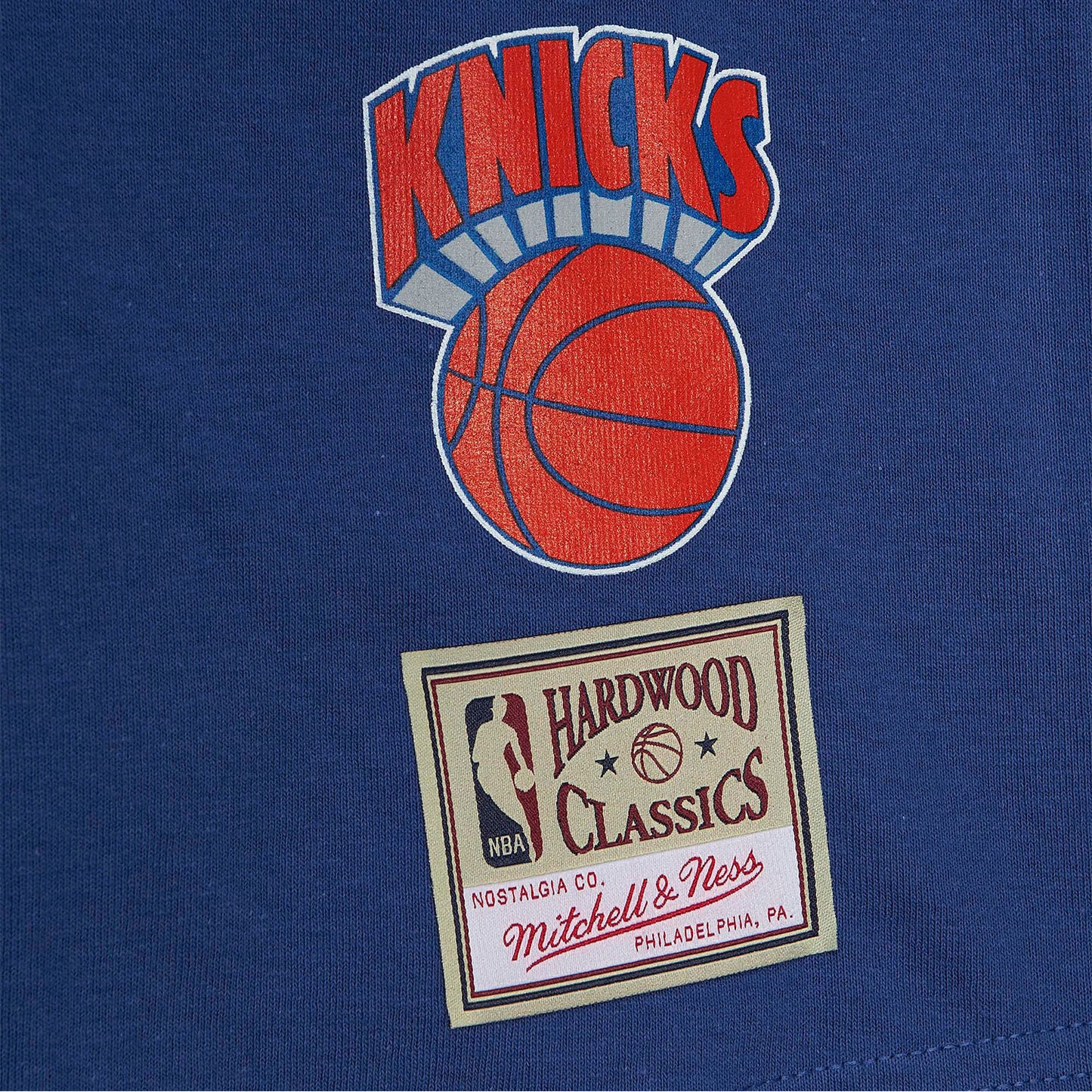 Mitchell & Ness Knicks Lunar New Year Tee In Blue & Orange - Zoom View On Front Bottom Left Hip Graphics