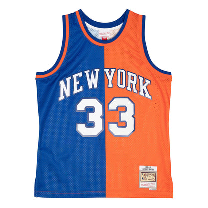 Mitchell & Ness Knicks Ewing 1985 Split Jersey In Orange & Blue - Front View
