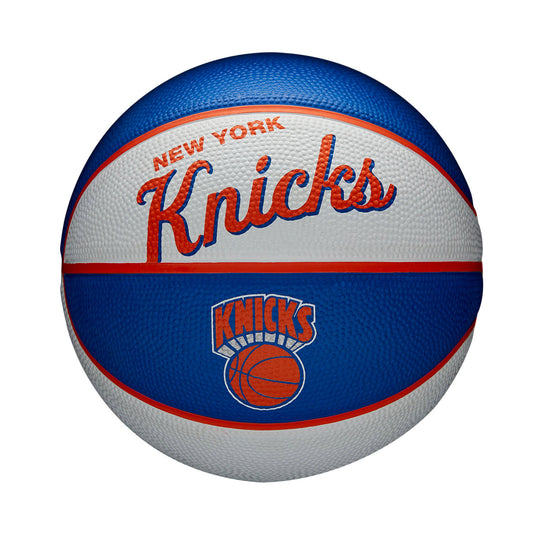Wilson Knicks Retro Mini Basketball In Orange Blue & White - Front View