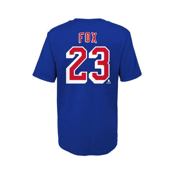 Youth Rangers Adam Fox Name & Number Tee In Blue - Back View