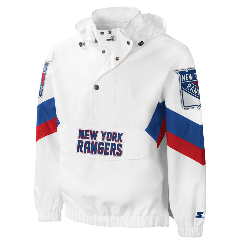 Men's Starter Blue/Red New York Rangers Playoffs Color Block Full-Zip Hoodie
