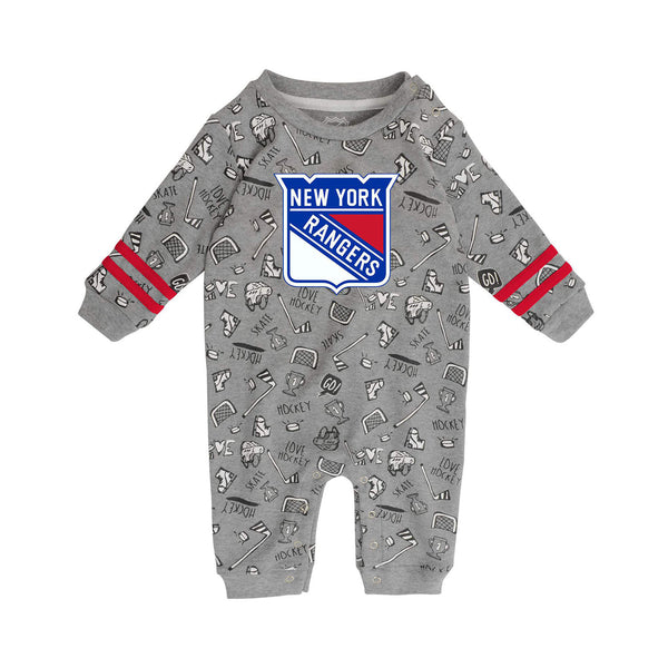 Newborn Rangers Gifted Player Long Sleeve Coverall In Grey - Front View