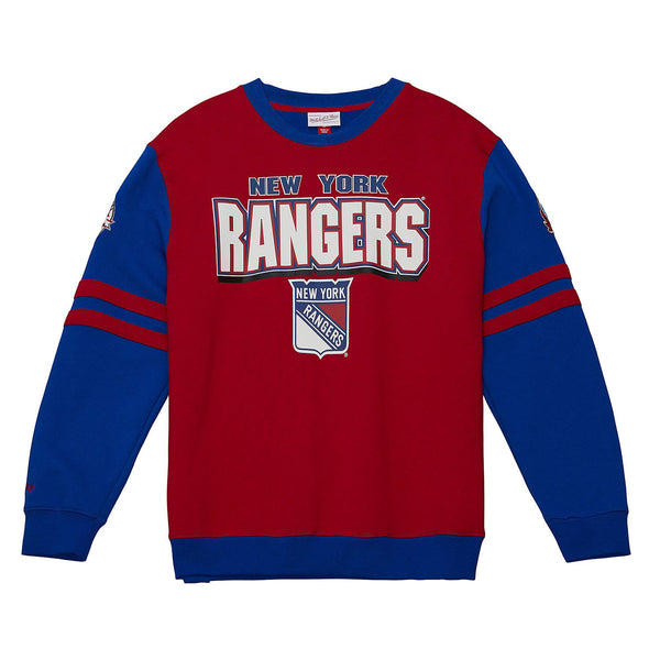 Mitchell & Ness Rangers All Over Crew Sweater In Red & Blue - Front View