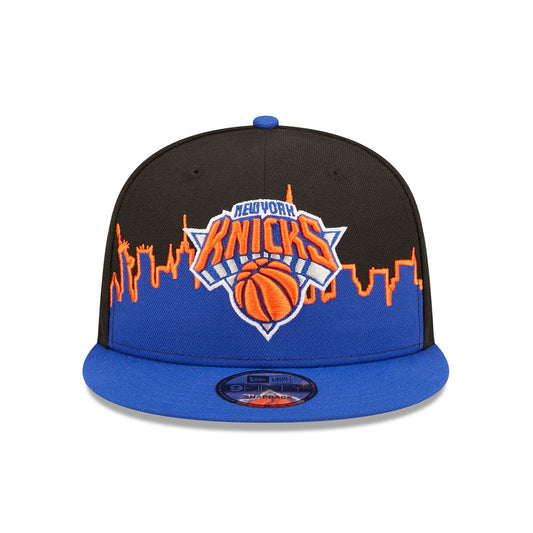 New Era Knicks Skyline Tip Off Snapback Hat In Black Blue & Orange - Front View