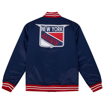 Mitchell & Ness Rangers Heavyweight Satin Jacket In Blue & Red - Back View