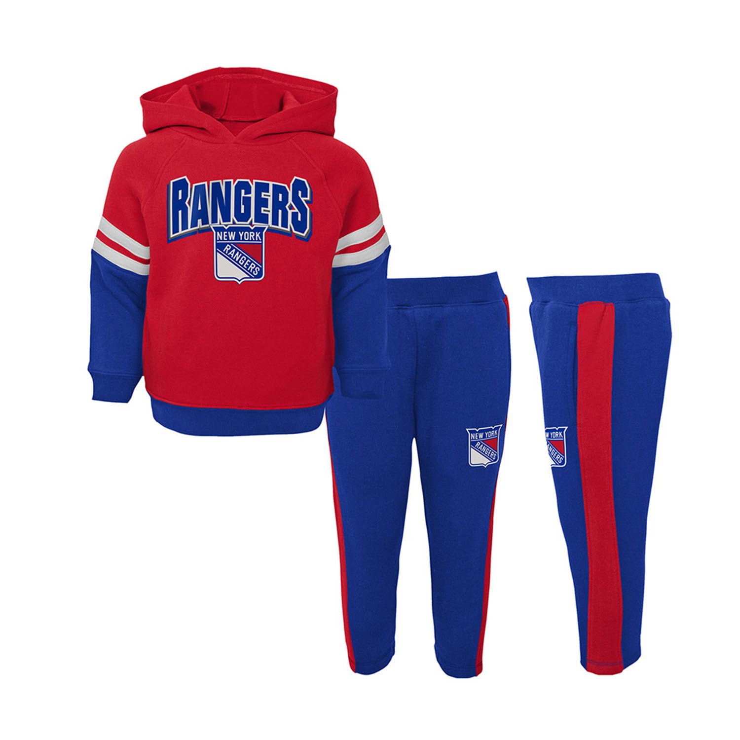 Toddler Rangers Miracle on Ice Hoodie and Pant Set In Red & Blue - Combined Front View