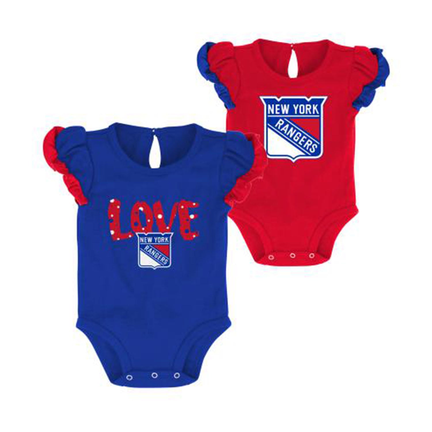 Infant Rangers Hockey Star 2-Pack Creeper Set In Blue & Red - Combined View