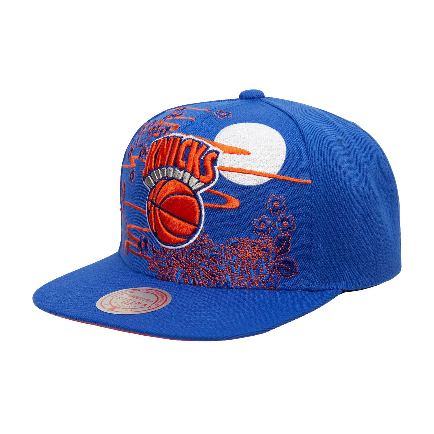 Mitchell & Ness Knicks Lunar New Year Snapback Hat In Blue, Orange & White - Angled Left Front View