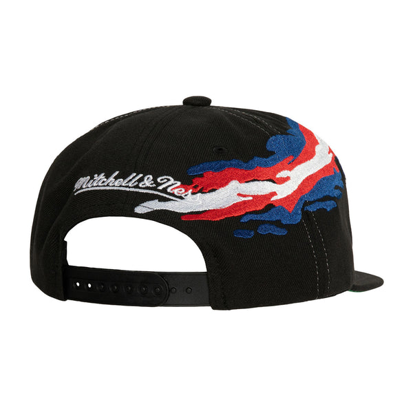 Mitchell & Ness Rangers Vintage Paintbrush Snapback Hat In Black - Back View