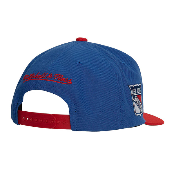 Mitchell & Ness Rangers Vintage Script Snapback Hat In Blue & Red - Back View