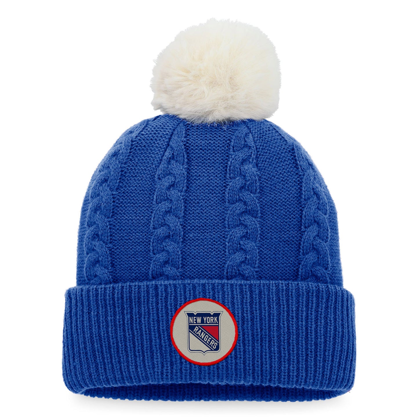 Women's Fanatics Rangers True Classic Outdoor Pom Knit Hat In Blue - Front View
